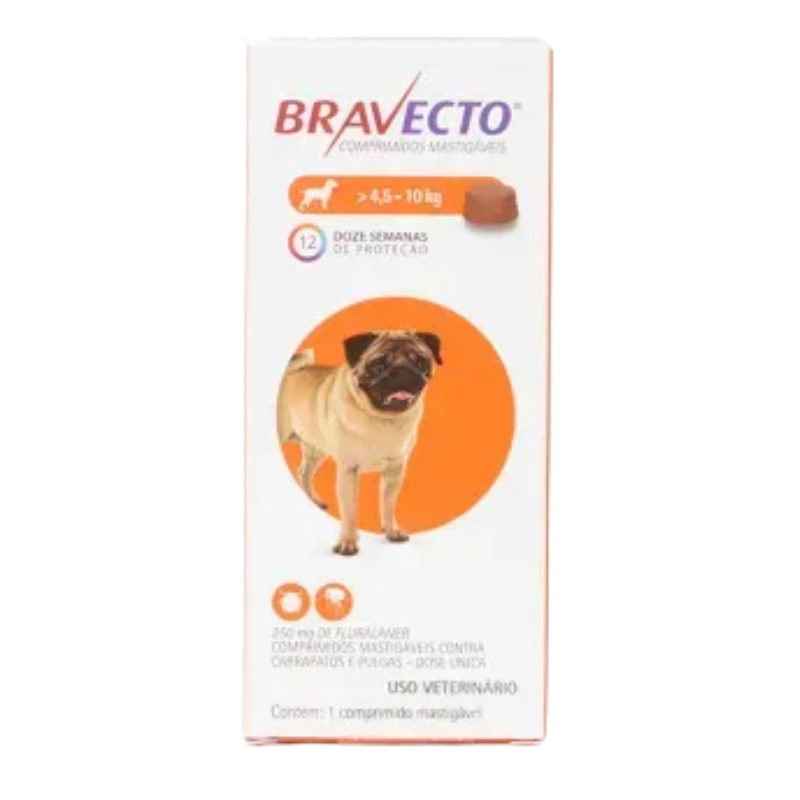 Antipulgas e Carrapatos Bravecto 4,5 a 10 kg para Cães 250mg 1 comprimido