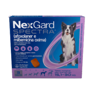 NexGard Spectra Antipulgas e Vermífugo Cães 15,1kg a 30kg 3 tabletes
