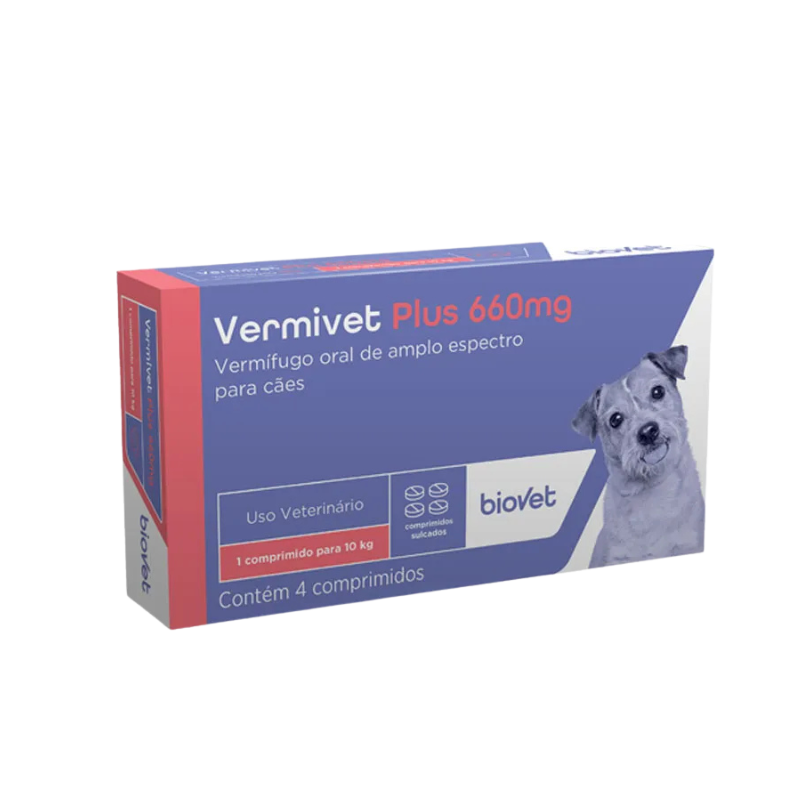 Vermífugo Vermivet Plus 660 mg Biovet 4 comprimidos