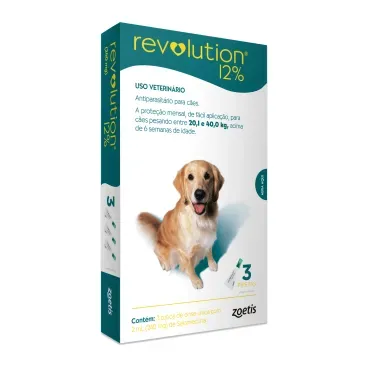 Antipulgas Revolution 12% para Cães de 20,1kg a 40kg 3 pipetas